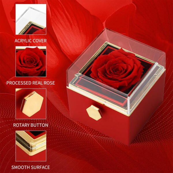 Valentines Day Gift Acrylic Rotatable Preserved Roses Jewelry Box