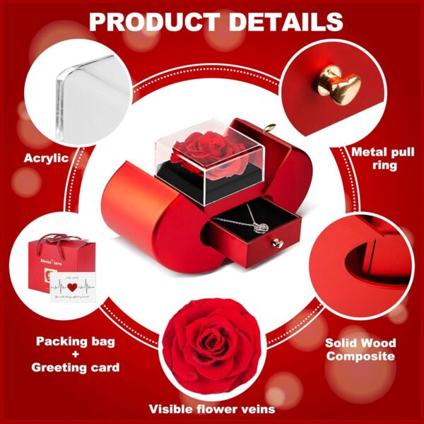 Preserved Real Rose Box with I Love You Necklace 100 Languages - 图片 2