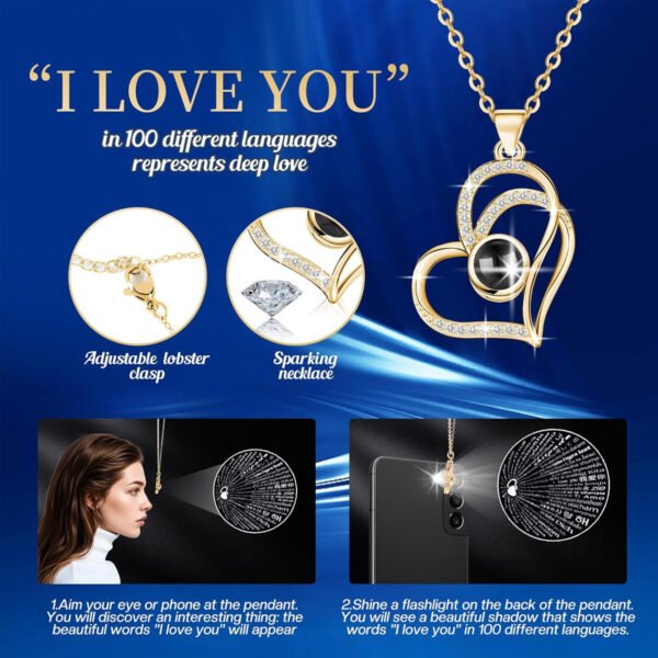 Preserved Real Rose Gifts with I Love You Necklace in 100 Languages - 图片 4