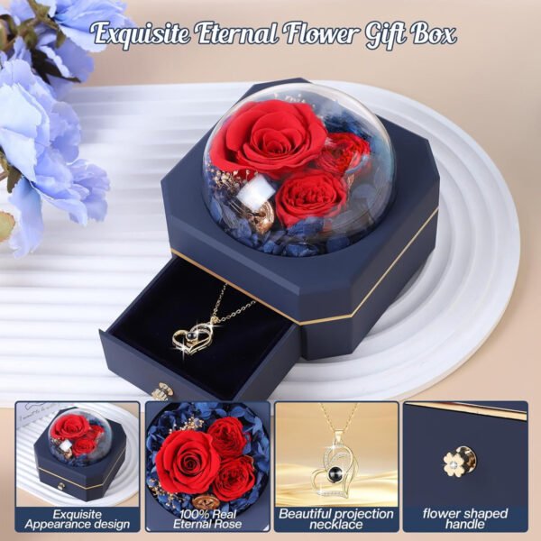 Preserved Real Rose Gifts with I Love You Necklace in 100 Languages - 图片 2
