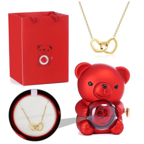 Cute Rose Bear Jewelry Box With Necklace Heart