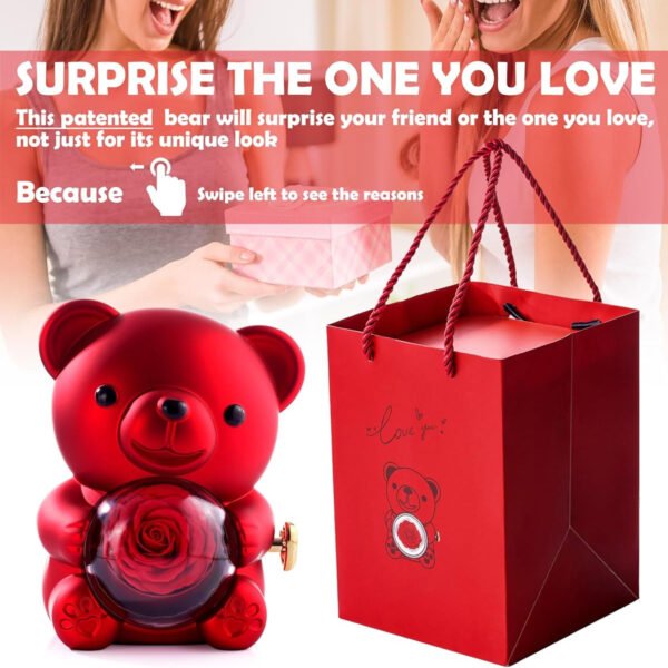 Cute Rose Bear Jewelry Box With Necklace Heart - 图片 2