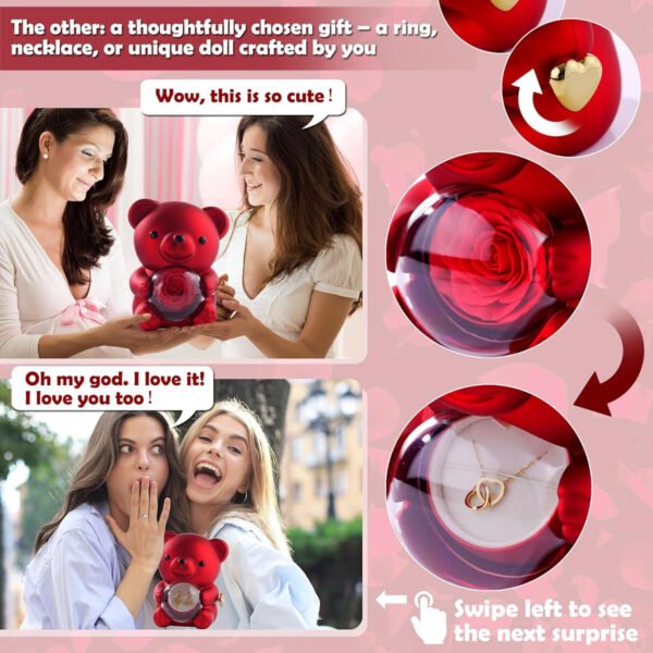 Cute Rose Bear Jewelry Box With Necklace Heart - 图片 3