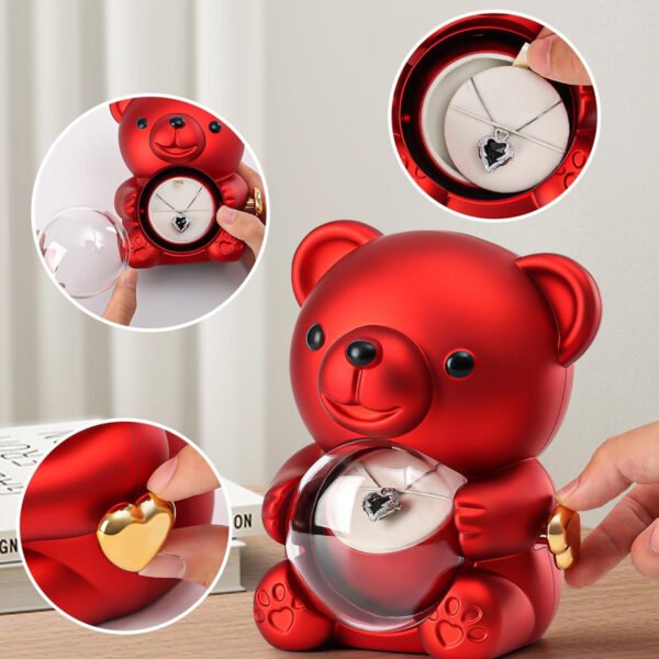 Teddy Bear Jewelry Box Preserved Rose Rotating - 图片 2