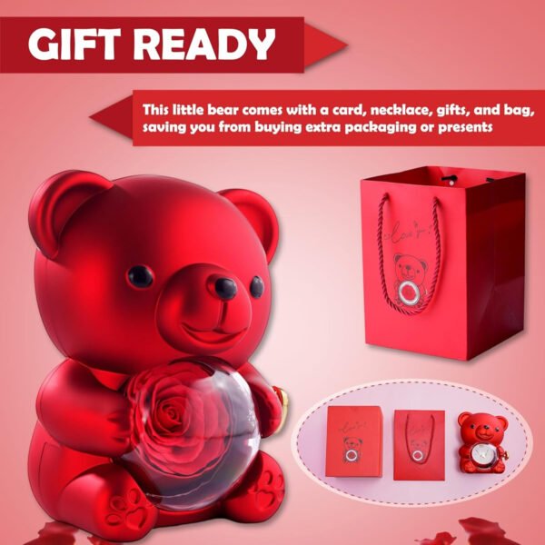 Cute Rose Bear Jewelry Box With Necklace Heart - 图片 4
