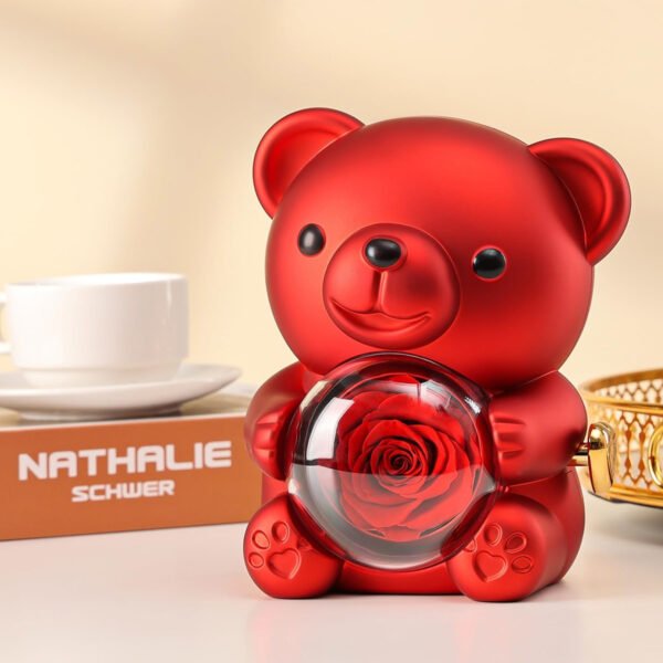 Teddy Bear Jewelry Box Preserved Rose Rotating