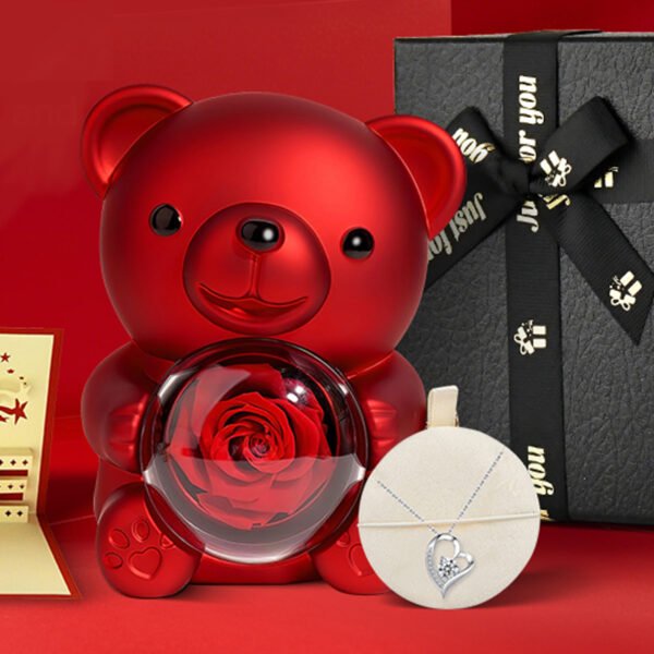 Teddy Bear Jewelry Box Preserved Rose Rotating - 图片 3