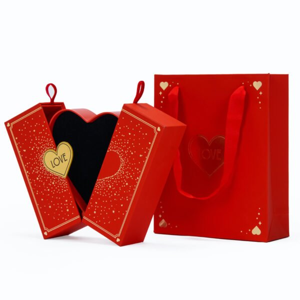 Red Valentine's Day Gift Jewelry Packaging Paper Heart Shape Box - 图片 2