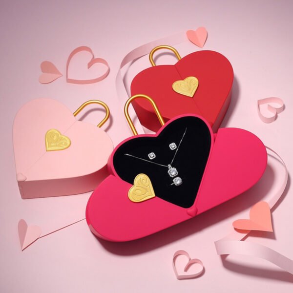 Heart Shape Lock Box Jewelry Packaging Gift Box with Handle - 图片 2