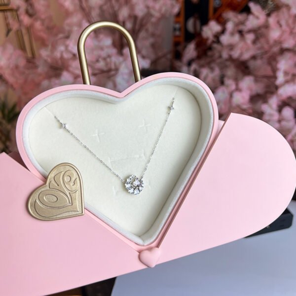 Double Side Open Heart Shape Lock Box Jewelry Packaging Gift Box with Handle - 图片 2