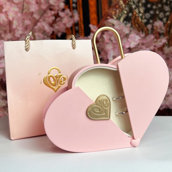Double Side Open Heart Shape Lock Box Jewelry Packaging Gift Box with Handle - 图片 4