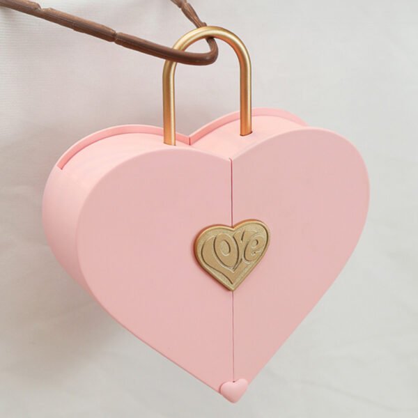 Double Side Open Heart Shape Lock Box Jewelry Packaging Gift Box with Handle - 图片 3