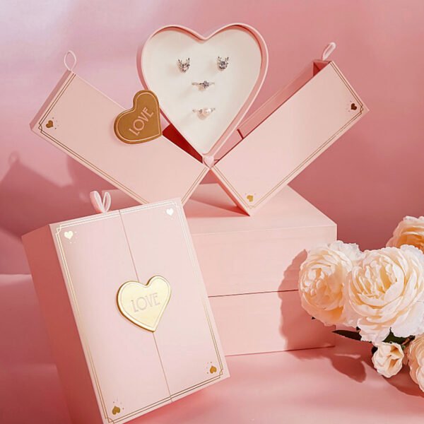 New Design Double Open Gift Box Creative Jewelry Packaging Pink - 图片 2