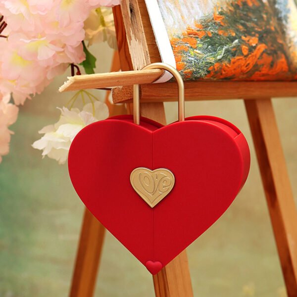 Heart Shape Lock Box Jewelry Packaging Gift Box with Handle - 图片 3